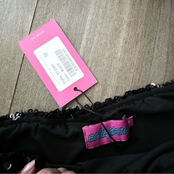 NWT EDIKTED asymmetrical cutout one shoulder sequin mini dress black size medium - Picture 5 of 5